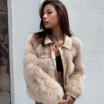 

Women Fur Coat 2020 Loose Turn-down Collar Short Loose Fashion Imitation Female Fox Fur Coat the new winter