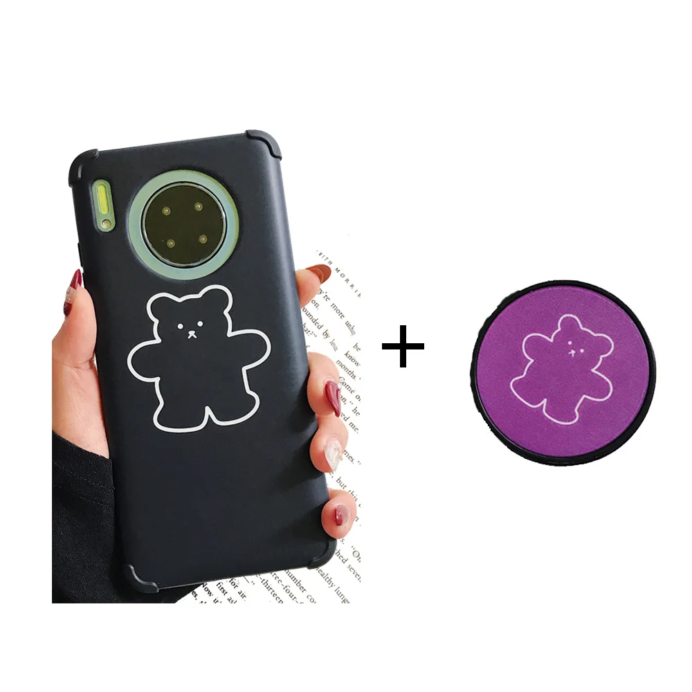 Black with Purple Силиконовый чехол с милым медведем для huawei P30 P20 mate 30 Pro, чехол для huawei Honor 9X20 Pro Nova 3 4 5 Pro Coque - Цвет: Black with Purple