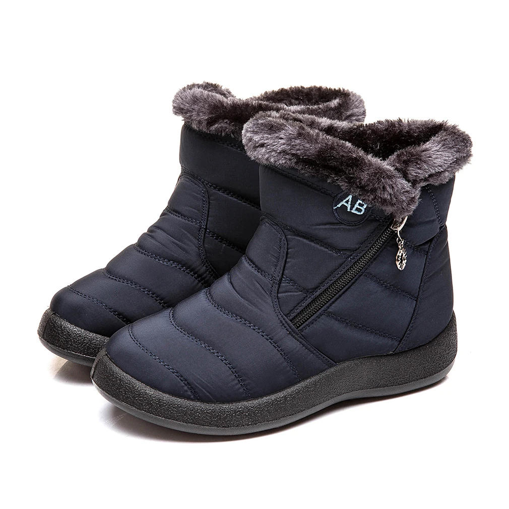 De talla grande 35-43 2019 nuevo invierno botas de nieve mujer tubo grueso de algodón a prueba de agua botas lado botas con cremalleras para mujeres plataforma