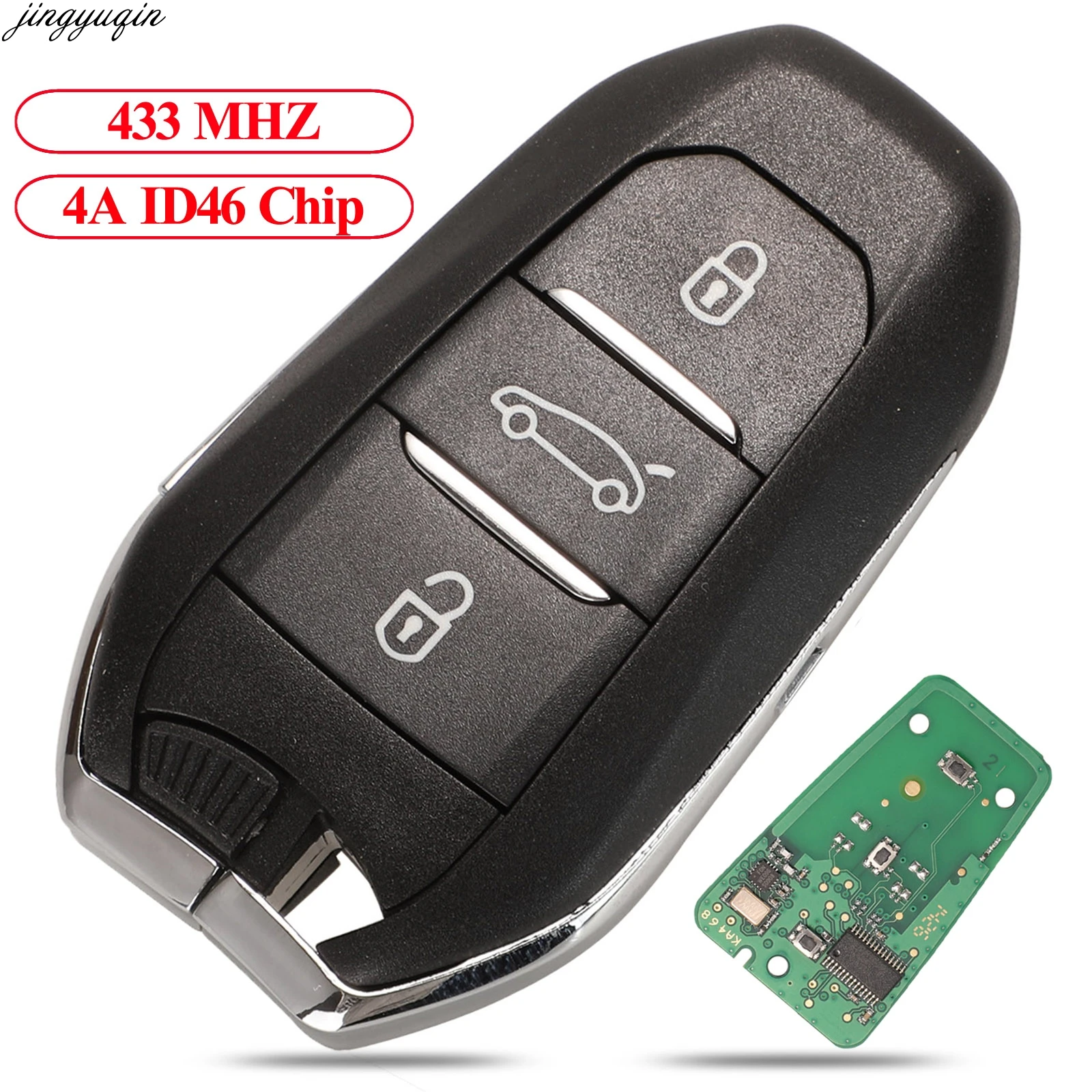 Jingyuqin Автозапуск Go ключи 433 МГц 4A ID46 PCF7945 чип для Peugeot 308 408 508 5008 Citroen C4 C4L DS4 DS5 3B HU83/VA2 |