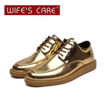 

New men shoes Gold Silver Casual Leather Shoes Bright skin male oxford shoes Fashion Bright Business formal Shoes