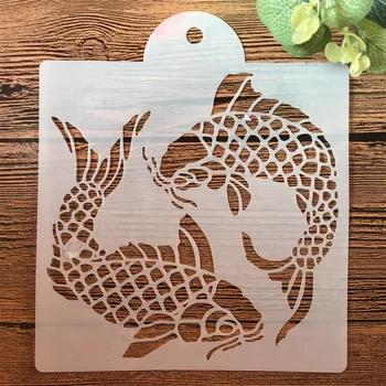

15*15cm Two Carp Fish DIY Craft Layering Stencils Painting Scrapbooking Stamping Embossing Album Paper Card Template