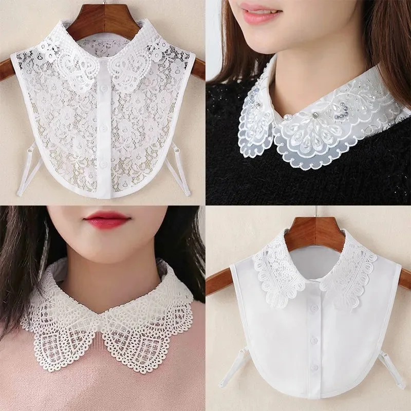 

faux col de chemise femme white lace fake collar for women false collars detachable collared shirt black chemise Blouse clothes