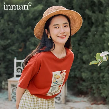

INMAN 2020 New Arrival Retro Style O-neck Loose Print Vintage Funny Short Sleeve T-shirt