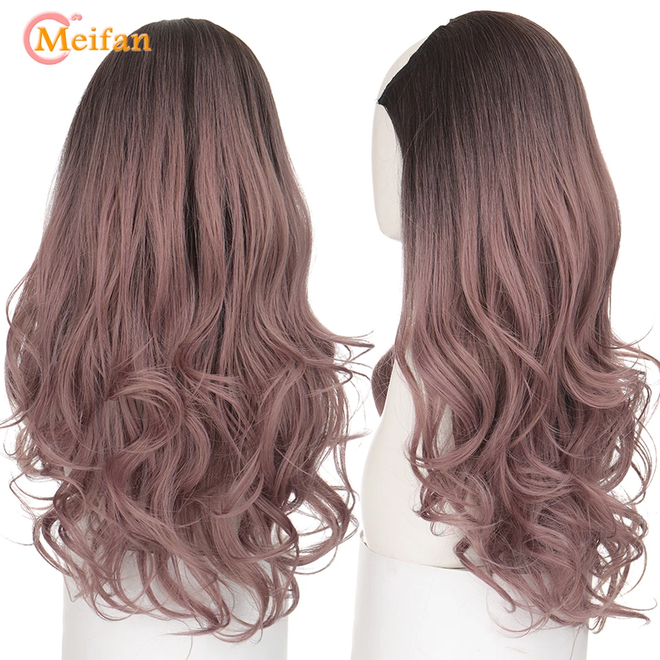 meifan sintético longo em linha encaracolado metade peruca para as perucas pretas marrons naturais do cabelo falso extensões