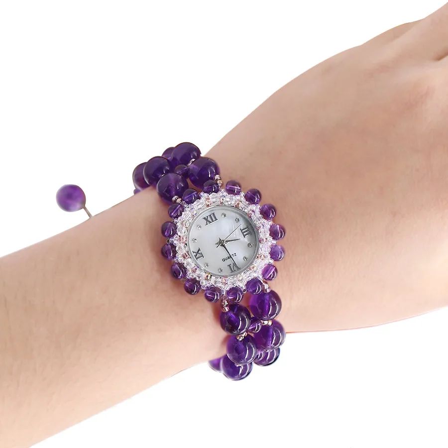 

Fashion Nature Amethyst Quartz Watch for Women Wrist Watch Wristwatch Girls Students Gifts Purple Bracelet Jewelry