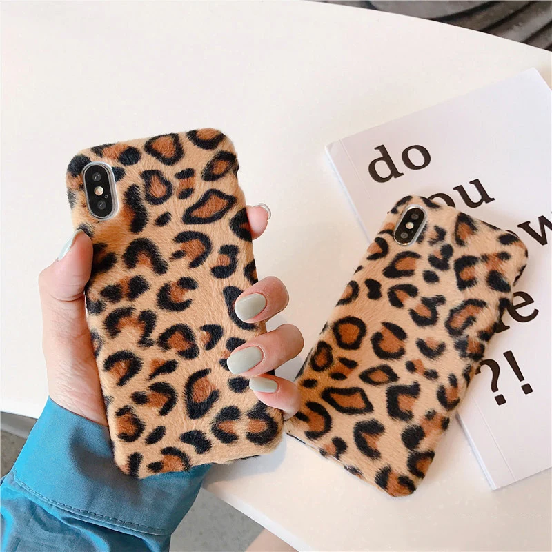

Leopard print Plush fur phone cases for iphone 11 11Pro Max XS Max X XR soft tpu case for iphone 6 6s 7 8 plus phone back cover