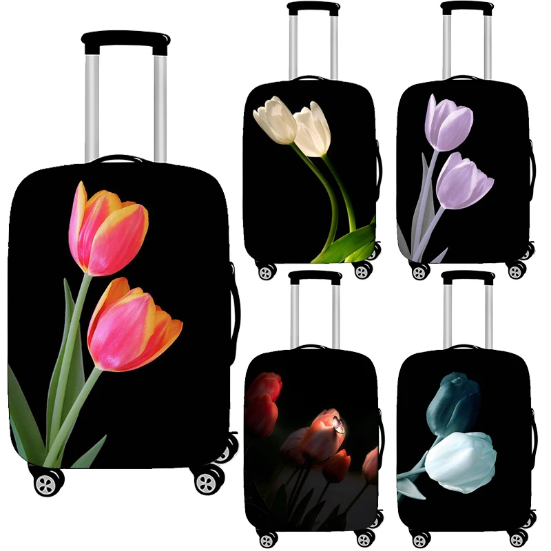 Tulips Print Luggage Cover Spring Flower Pattern Suitcase Covers High Elastic Travel Trolley Protective Organizer
