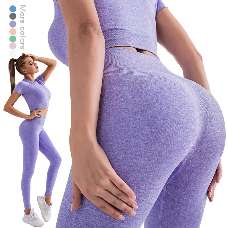 

Women Sports Wear Seamless Gym Clothing Long Sleeve Yoga Set Women High Waisted Legging Set Gym Wear Tight Work Out Suit Set