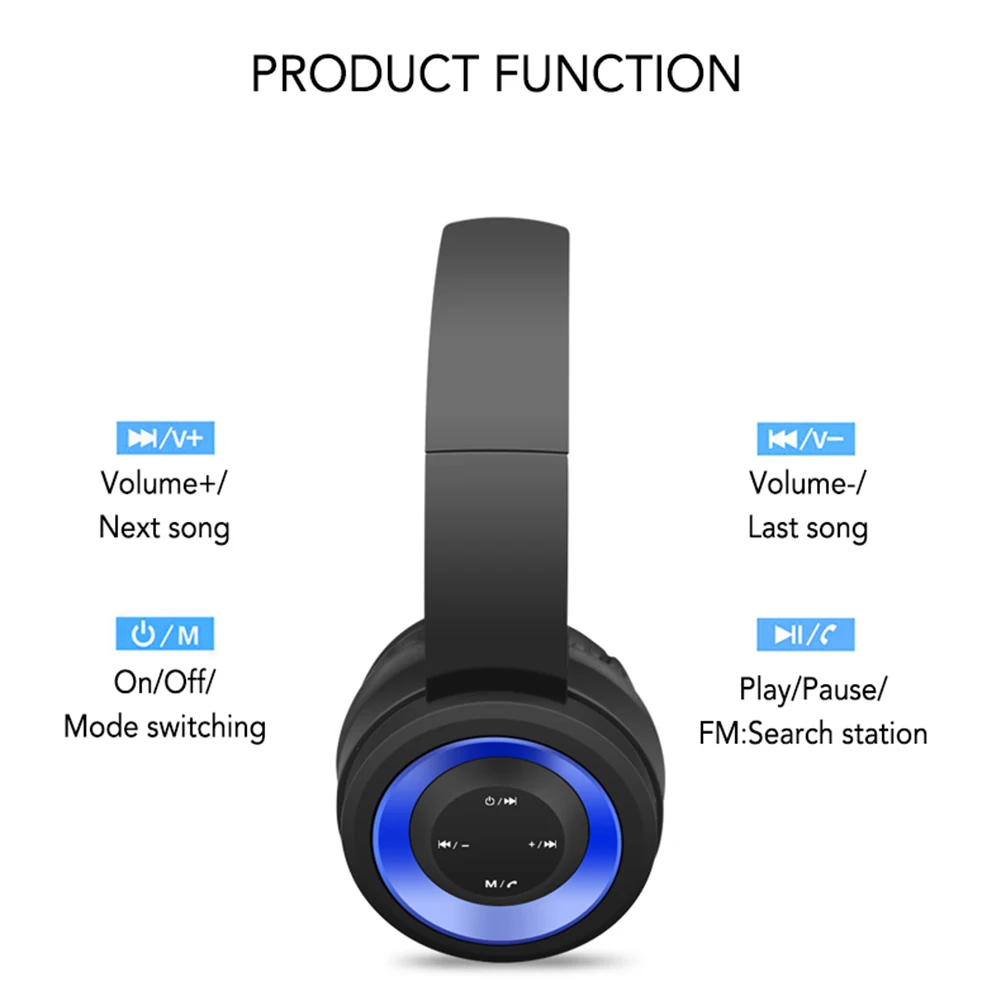 Foldable Stereo Wireless Bluetooth Headphone Super Bass Stereo Headset Music Head Over Headphones Earphone with Mic for Iphone