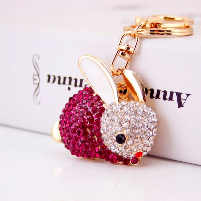 Полный Кристалл Прекрасный кролик брелок для ключей Rhinestone брелок кролик брелок для ключей автомобили кошелек сумка Подвеска Женский брелок для ключей
