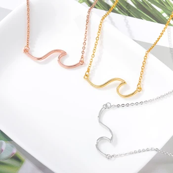 

ICFTZWE Bachelorette Gift Pendants Necklaces Colar Bff Kolye Boho Island Wave Gold Necklace Women Charms Beach Jewelry