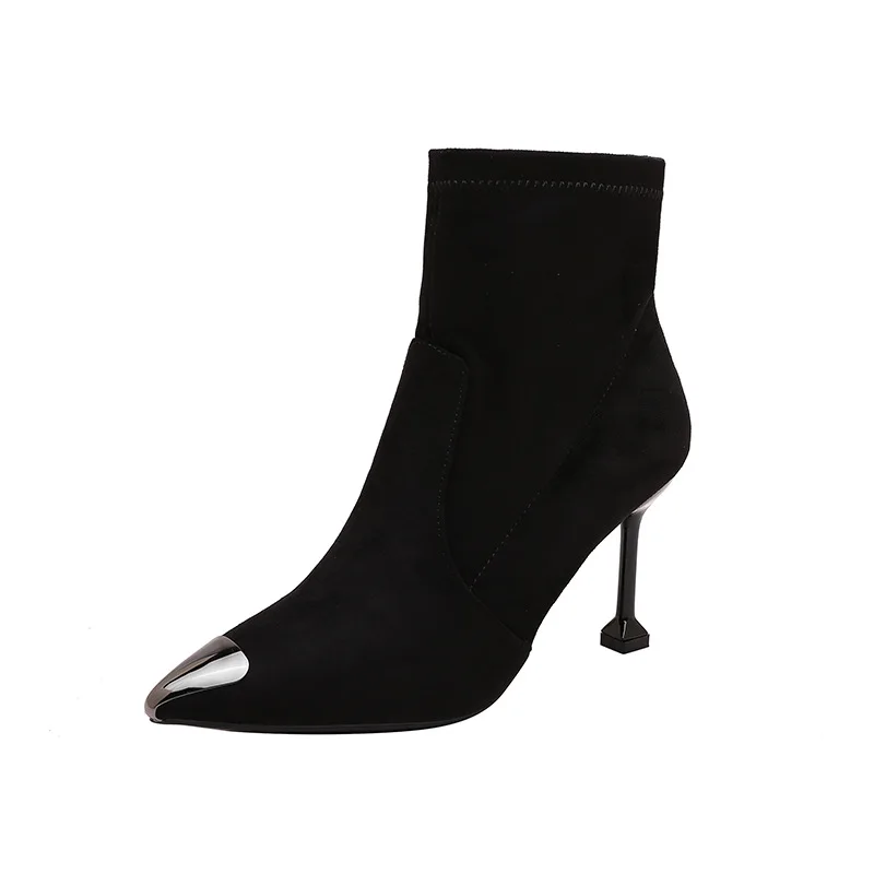 

2666-12, D2666-12 Autumn & Winter 2019 New Style Pointed-Toe Cat with Thin Heeled Short Boots Martin Boots Women High Heels
