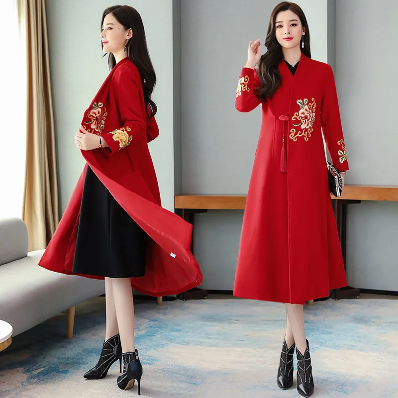

Mom Winter 2019 New Style Ethnic Embroidery Grandma Wedding Formal Dress Middle-aged Western Style Nobility Woolen Jacket