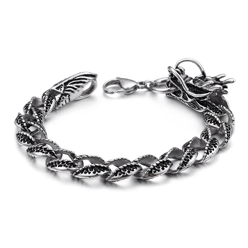 

Europe And America Fashion Cool Titanium Steel Leading Bracelets Men's Cool Retro Casting Stainless Steel Dragon Bracelets Jewel