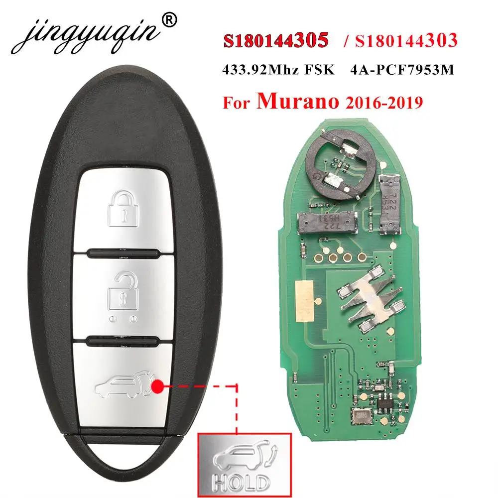 

Смарт-ключ jingyuqin 433 МГц FSK S180144305 с 3 кнопками 4A PCF7953M для Nissan Murano Z52R 2016-2019 S180144303 БЕСКЛЮЧЕВОЙ Брелок