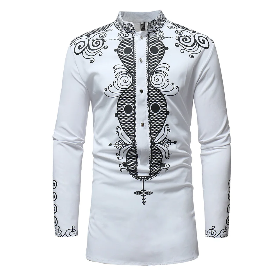 Clomplu Dashiki модная африканская одежда с длинными рукавами Дашики Мужская осенняя одежда с принтом рубашки красный черный белый плюс размер