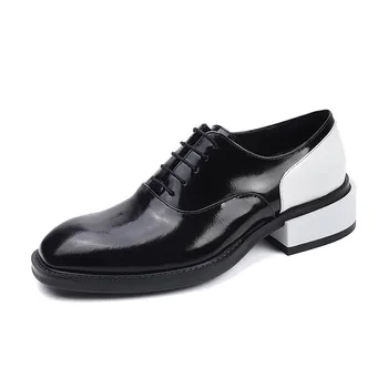 

Shoes Formal Mens Business Lace Up Block Heels Wedding Genuine Leather Dress Shoes Male Fashion Colors Mixed Office Work Shoes