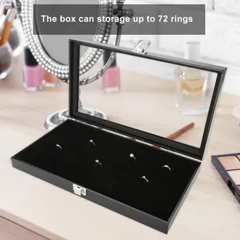 

Ring Display Tray Jewelry Organizer Box High Quality Earrings Holder Case Storage for 72 Rings with Visual Glass Ring Displa Box