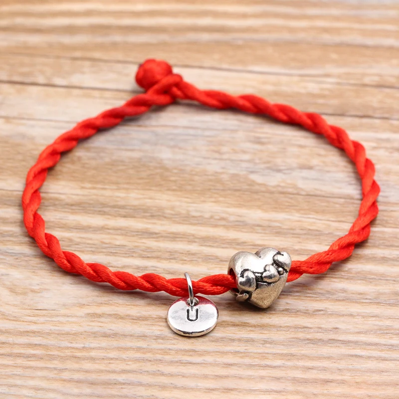 A-Z буквы кулон сердце объемные бусины Красная Нить Браслет Веревка Lucky Diy ручной