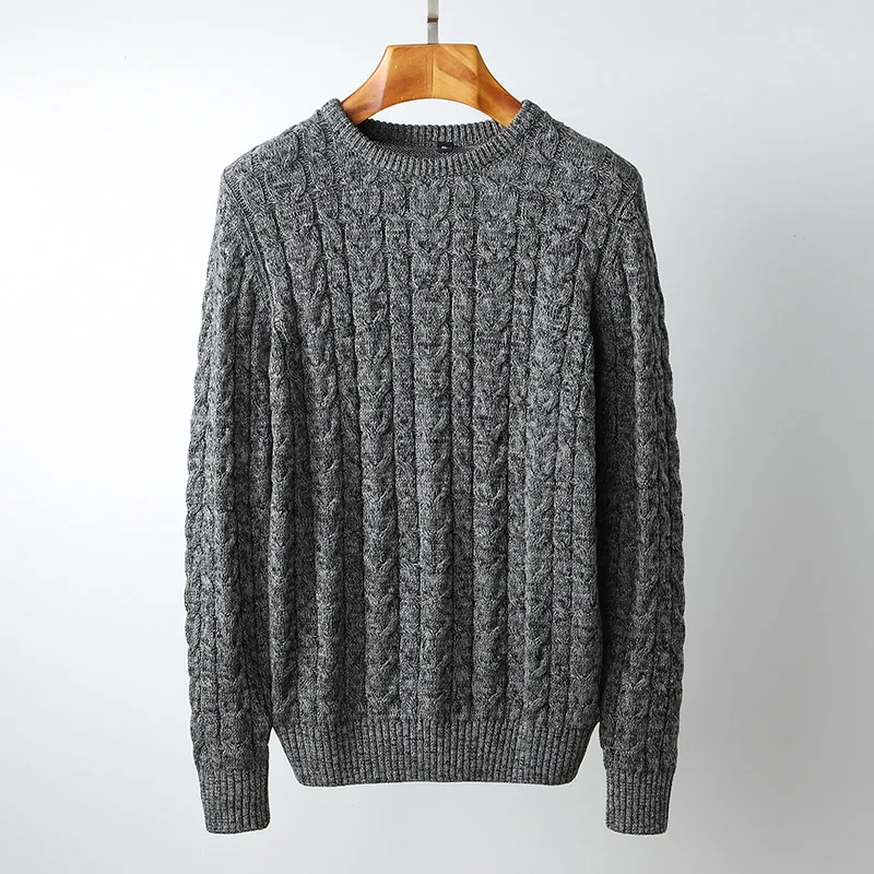 gray Y& CHIC осень и зима мужской толстый длинный рукав вязаный хлопок свитер пуловер с круглым вырезом вересковый цвет - Цвет: gray