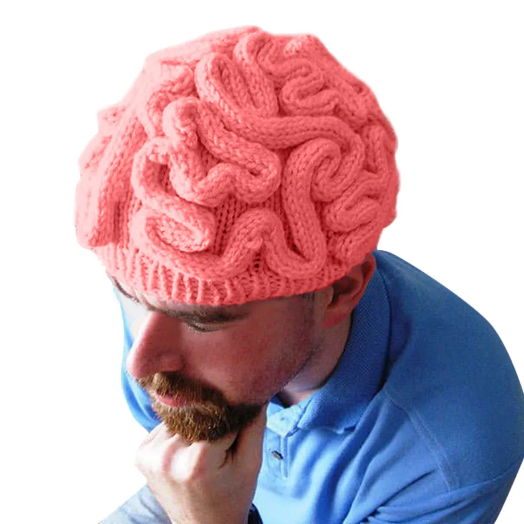 Забавные зимние шерстяные шапки, личностная страшная шапка мозги, теплые мужские шапки-бини ручной работы для друзей, подарки# G9 - Цвет: Розовый