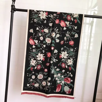 

Luxury Brand Red Rose Scarf Fashion Botanical Print Solid Color Scarf Blanket Red Black Gray Vs Pink Cashmere Warm Scarf Shawl