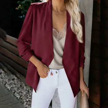 

2019 Women Autumn Solid Pockets Elegant Blazer Long Sleeve Open V-Neck Coats Casual Office Lady 5Xl Plus Size Blazer
