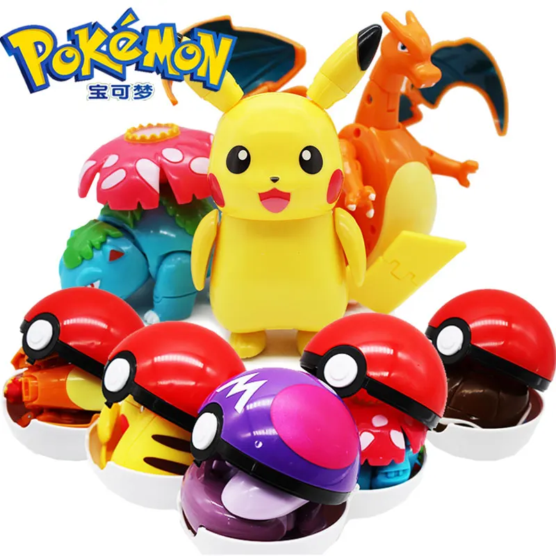 New Pokemon Elf Ball Deformation Pikachu Eevee Charizard Jenny Turtle Pokémon Action Figure Model Toys Low price Christmas Gift | Игрушки и