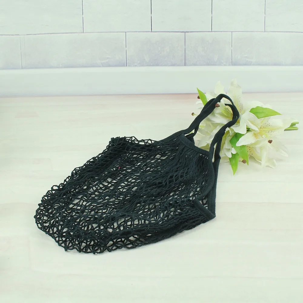 Хлопковая Сетчатая Сумка для покупок, многоразовая складная сумка для хранения фруктов, женская сумка для покупок, Сетчатая Сумка для покупок - Цвет: short black
