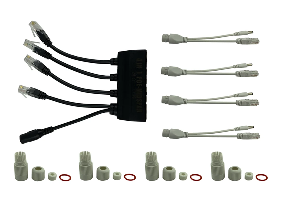 Разветвитель питания 4 в 1 PoE Ethernet 10/100 Мбит/с 2A DC 5 В 12 24 48 52 экранированная лента для
