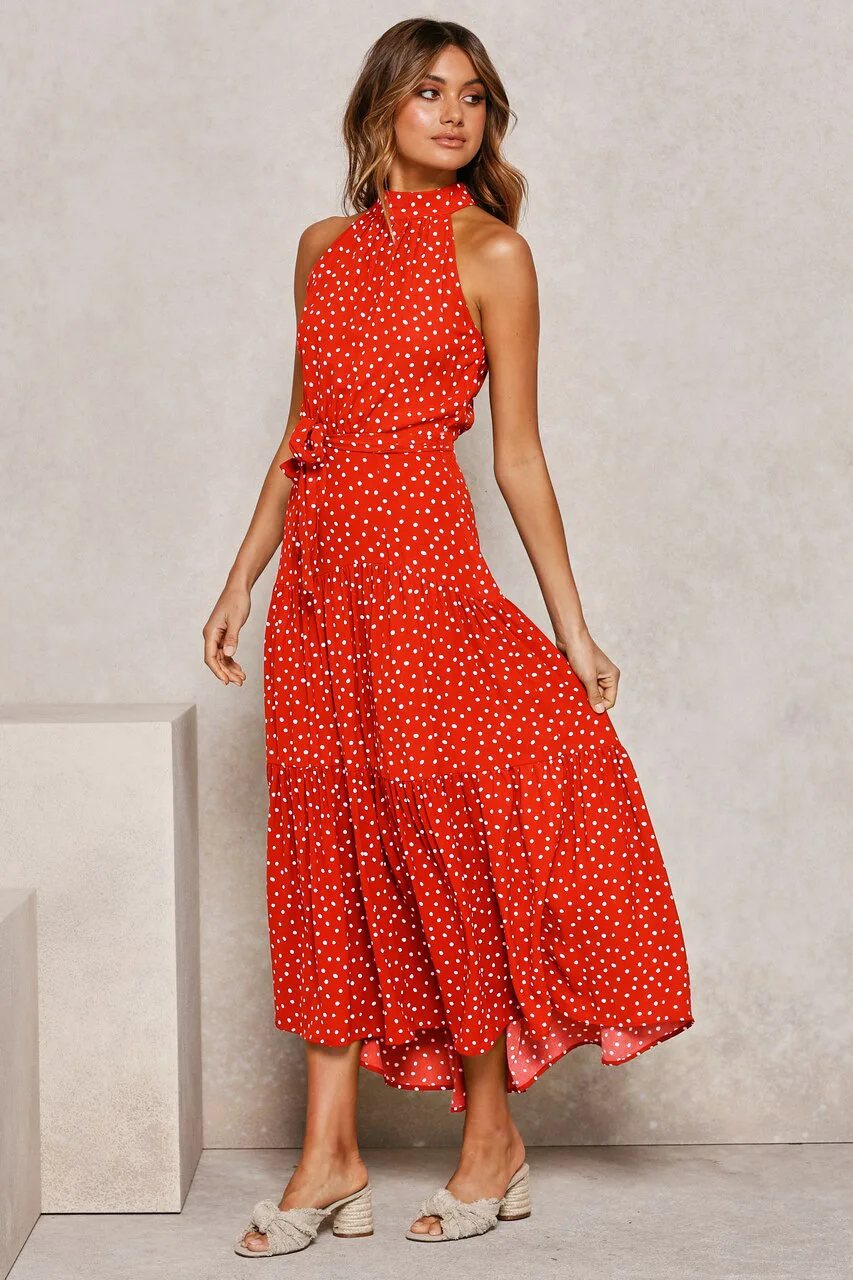 Summer Long Dress Polka Dot Casual Dresses Black Sexy Halter Strapless New 2021 Yellow Sundress Vacation Clothes For Women