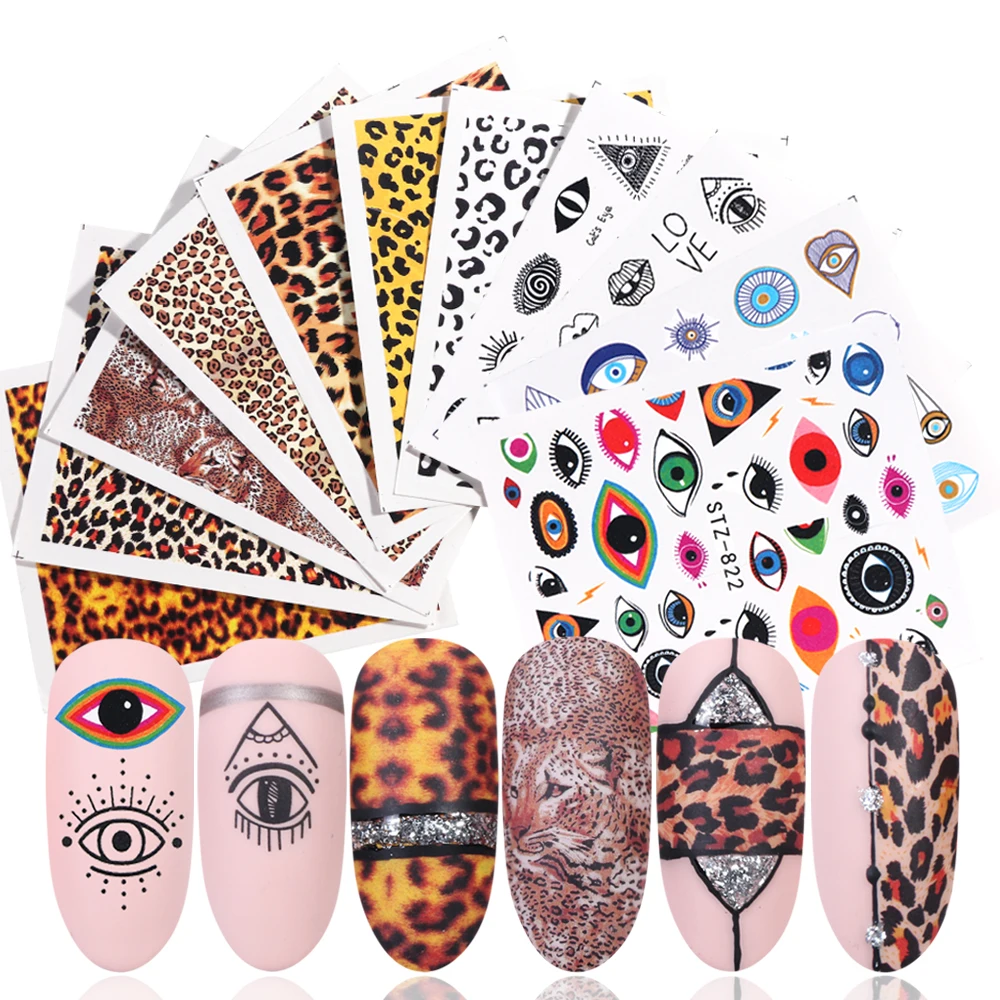 19pcs Mixed Sexy Designs Nail Art Stickers Set Leopard Abstract Eyes Full Wraps Sliders For Winter Nail Art Decor Decals LA765-1