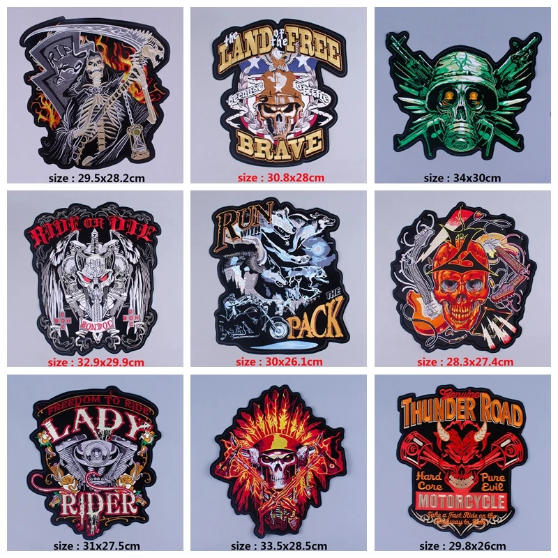 

Pulaqi Jacket Accessories Motorcycle Patches For Clothing Skull Biker Patch Large Punk Style Embroidered Badges Big Patch Decor