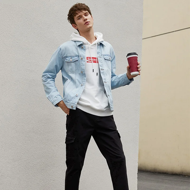 Tanie SEMIR męska kurtka dżinsowa mężczyźni sprane dżinsy kurtka klasyczna kurtka dżinsowa z kołnierzem dla mężczyzn moda codzienna wiosenne jesienne ubrania