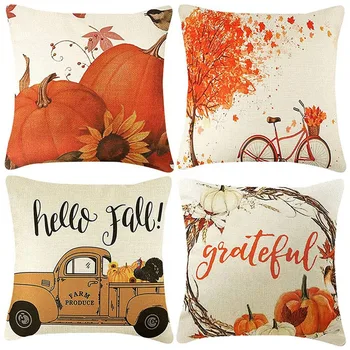 

Fall Pillow Covers Thanksgiving Farmhouse Decorative Autumn Theme Throw Pillow Covers Cotton Linen Cushion Case
