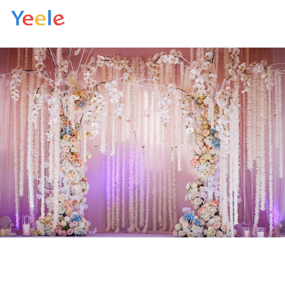 Wedding Backdrops For Photograpy Curtain Arch Wreath Flowers Indoor Photophone Bride Photography Backgrounds For Photo Studio
