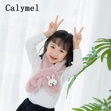 Calymel Модный осенне-зимний детский шарф с имитацией кроличьей шерсти плюшевый шарф с рисунком для мальчиков и девочек, уличная теплая шарф