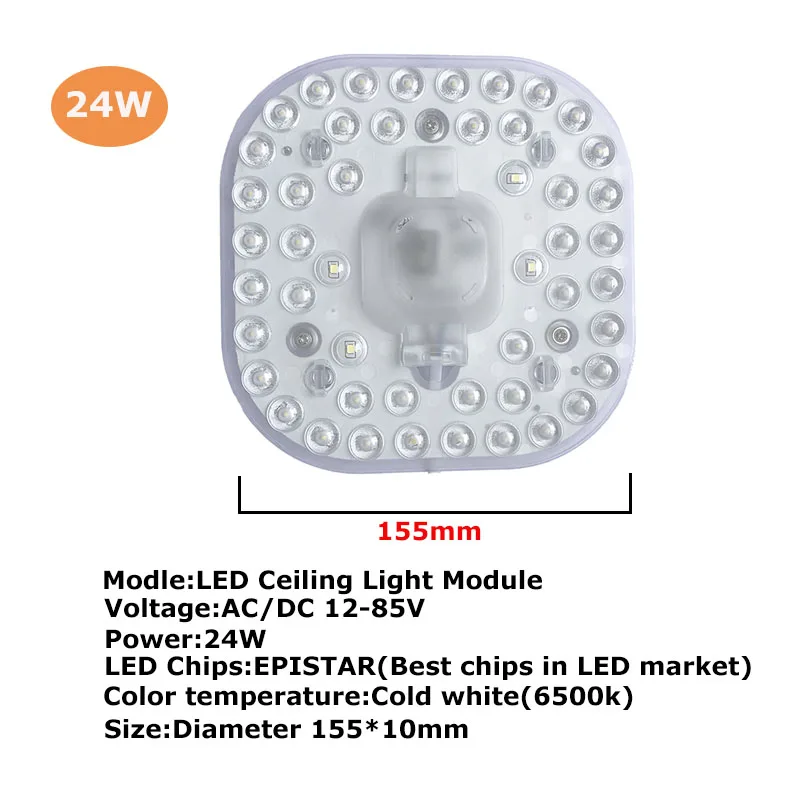 Потолочные лампы светодиодный модуль 12 В 24 в 36 в 24 Вт энергосберегающие заменяемые потолочные лампы источник освещения холодный белый для спальни гостиной - Цвет: 24w-Led Module12-85v