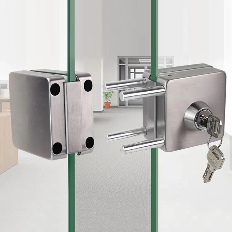 

Stainless Steel 10-12mm Glass Door Lock Double Sides Open No Drilling Gate Lock S55