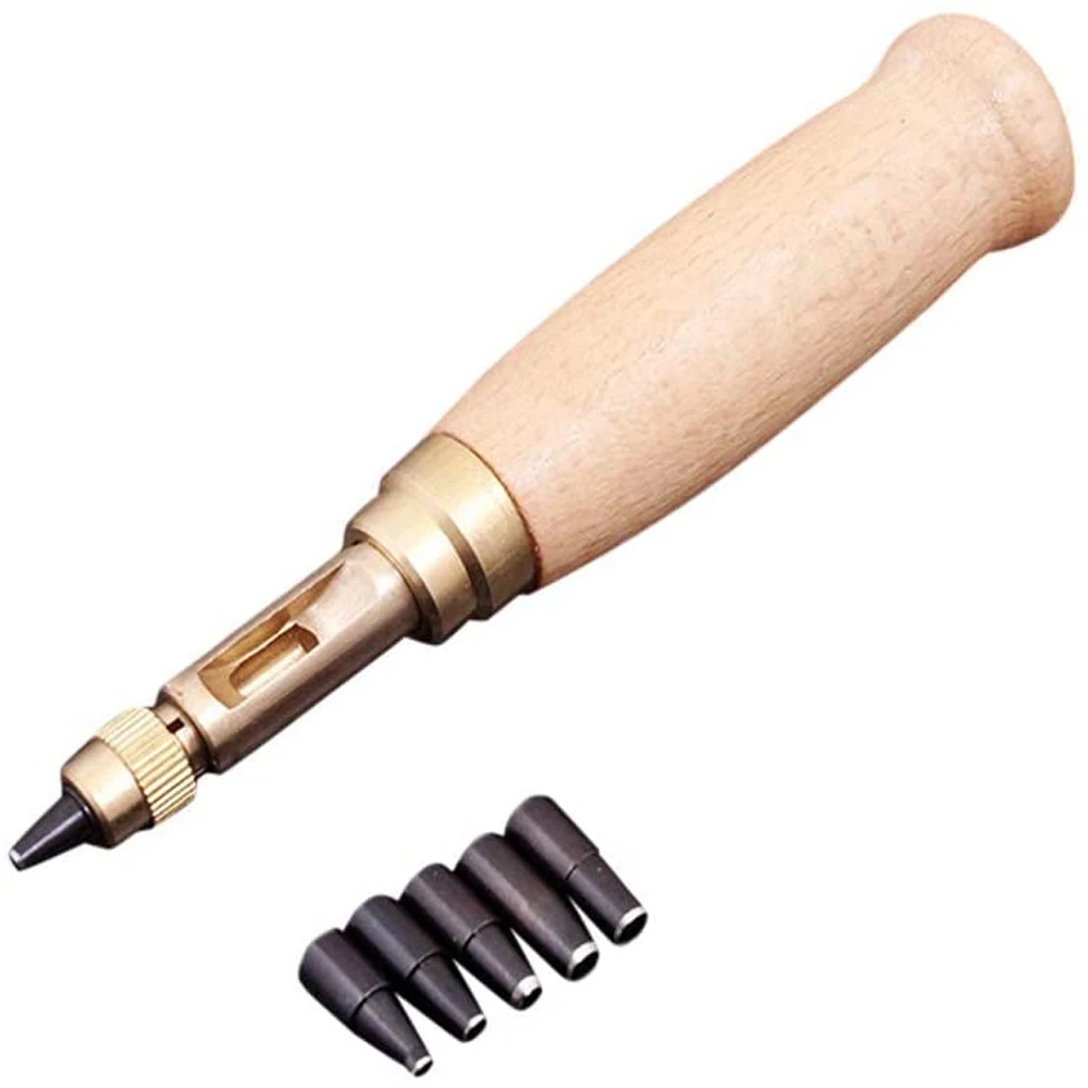 1PC Automatic Belt Punch Leather Screw Hole Puncher Wooden Handle