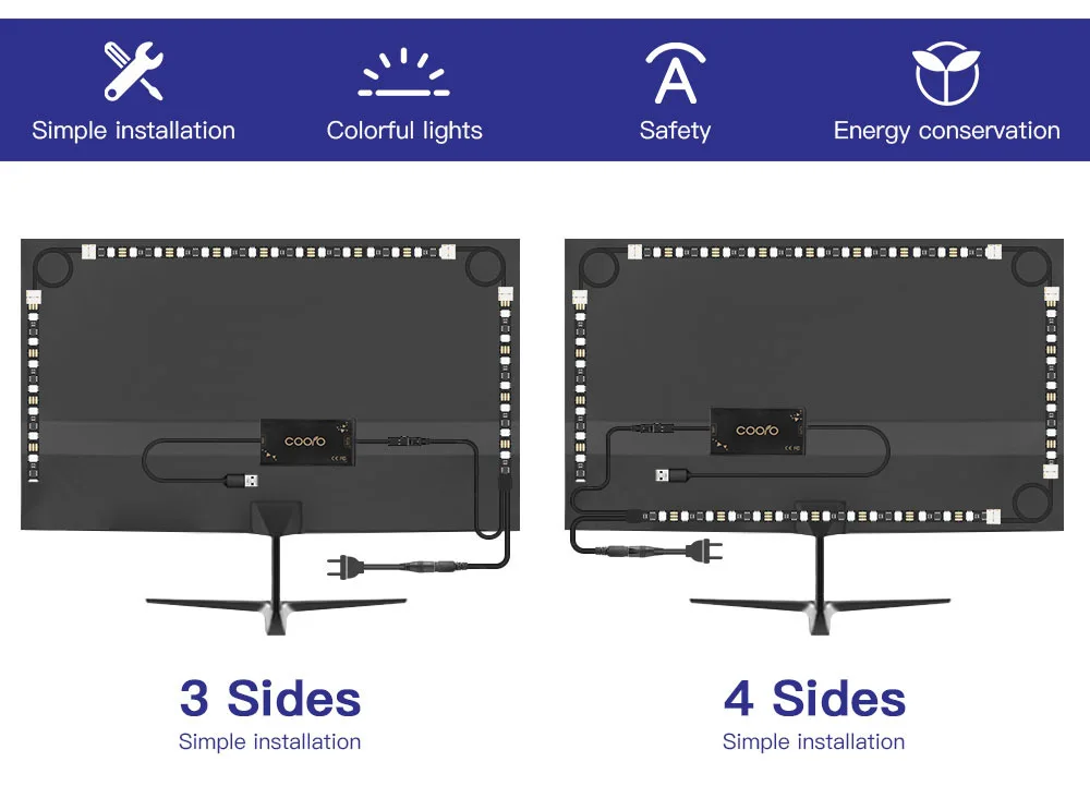 Coolo Ambi светильник комплект ТВ монитор Настольный ПК экран тыловая Подсветка USB Светодиодная лента светильник 5050 лента 1 м 2 м 3M 4M 5 м