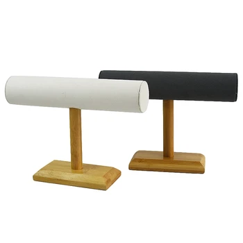 

Bamboo Wood Single Tier T-Bar Rack Bracelet Watch Bangle Display Holder Stand Jewelry Organizer