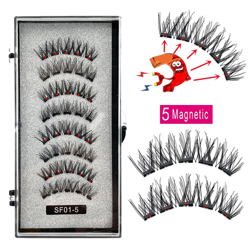 Fake Eyelashes 2 Pairs 5 Magnet Magnetic False Eyelashes 3D Natural