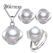 WATTENS набор из натурального жемчуга, комплекты ювелирных изделий жемчужное ожерелье серьги кольцо для женщин подарок 925 серебро