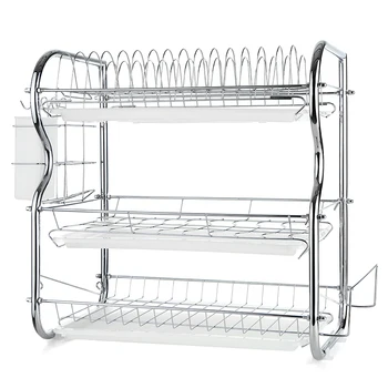 

Hot 3-Tier Dish Rack Kitchen Storage Rack Draining Rack with Chopsticks/Knives/Cutting Board Holder Drainboard Storage Orgainize