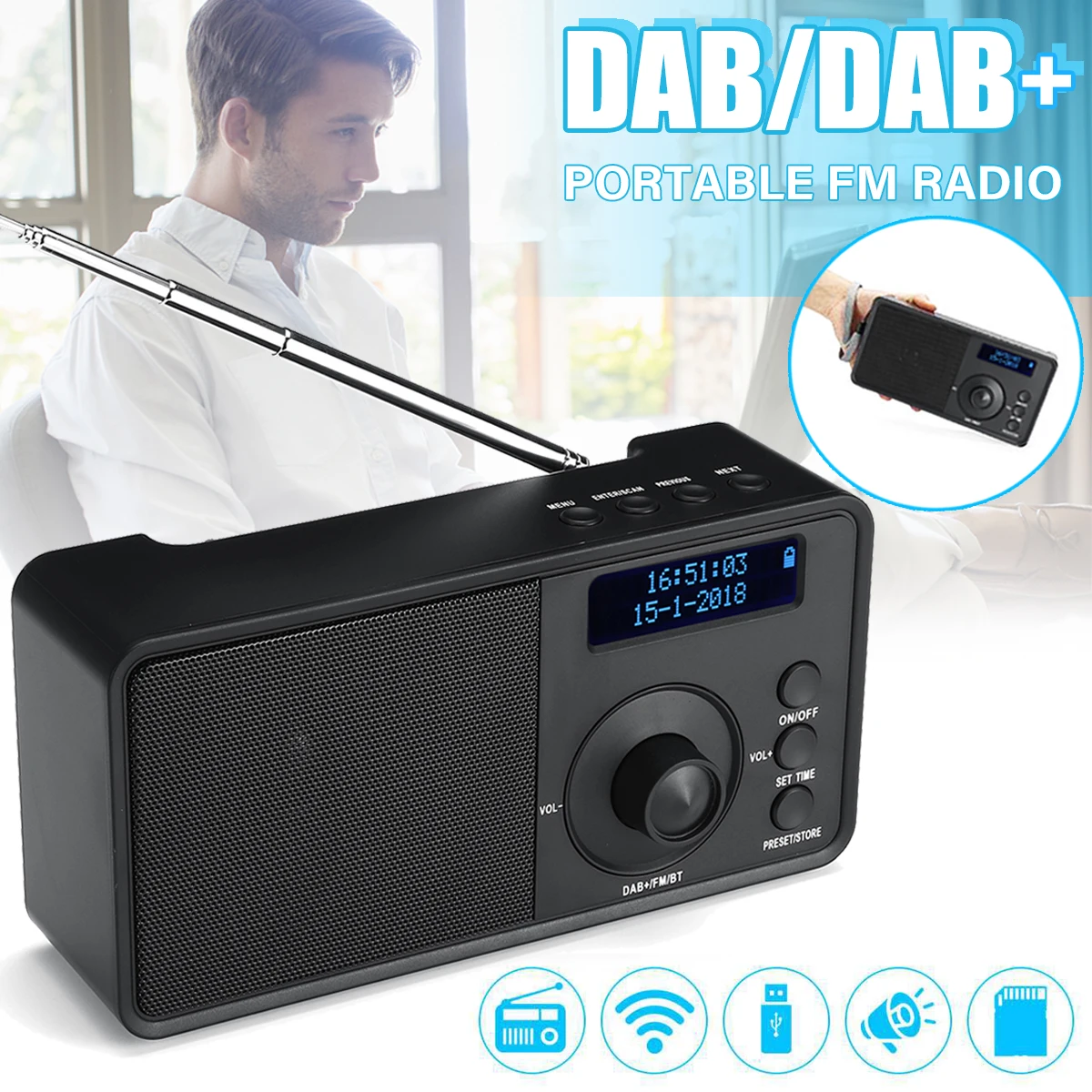 Deuk opvolger plein Digital Dab Dab+fm Radio Player Receiver Portable Bluetooth Mini Radio  Stereo Speaker Music Player Lcd Alarm Clock Elder Gifts - Radio - AliExpress