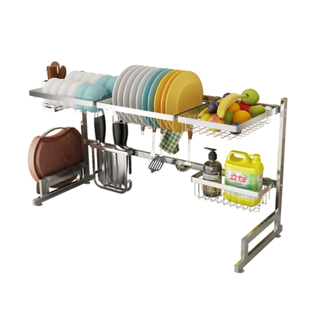 HIPSTEEN 304 Stainless Steel Sink Drain Rack Dish Drainer Shelf Tableware Organizer Utensils Holder- Double Sink/Single Sink