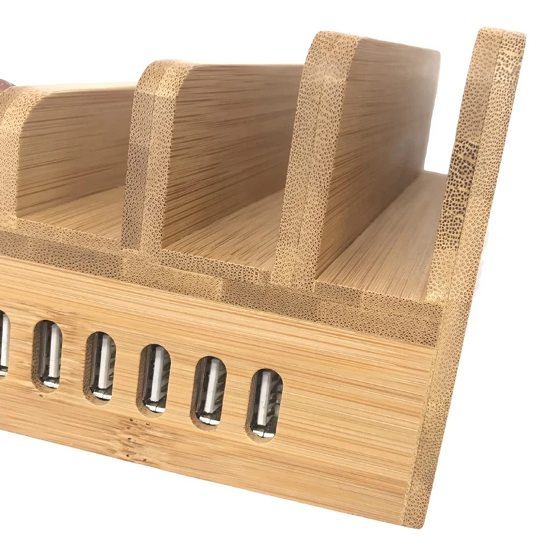 Universal Mobile Phone Tablet Bracket Bamboo Charging Station Dock Wooden Storage Shelf Bracket Charging Seat(Us Plug