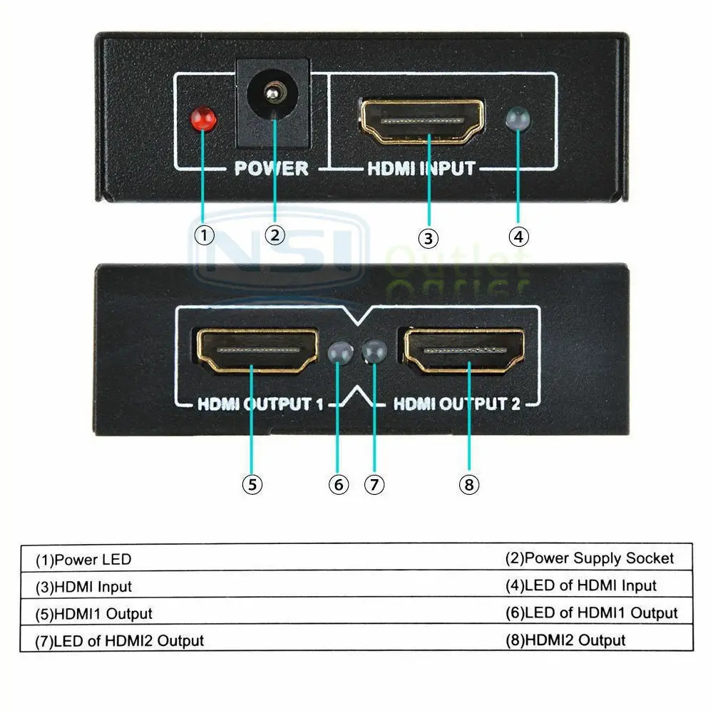 HDMI 1 в 2 out 1080p 4K 1x2 HDCP 3D сплиттер усилитель сигнала питания EU/US вилка